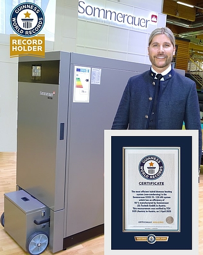 Thilo Sommerauer schaffte es mit einem Heizkessel in die Elite der Guinness Word Rekords Preisträger ©Sommerauer
